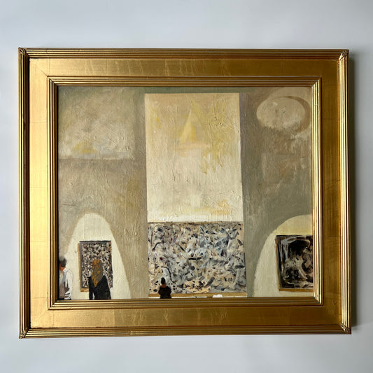 Contemporary Jimmy Bellew "Distraction at the Museum" Modern Oil Painting in Gold Frame