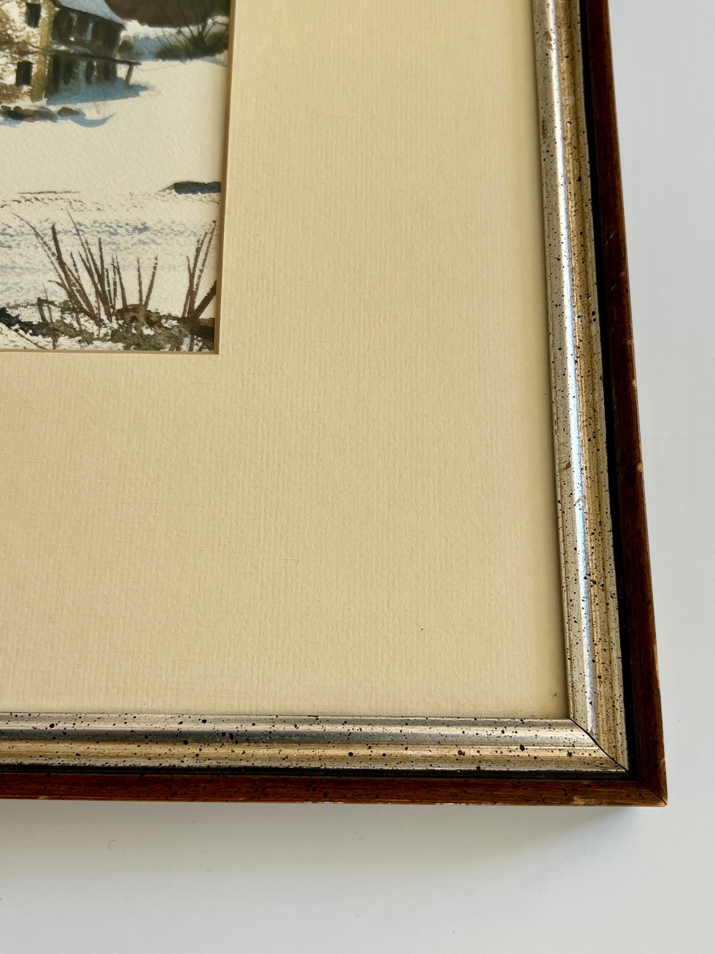 Jack Shaub Winter Watercolor Landscape Painting in Wood and Silver Gilt Frame