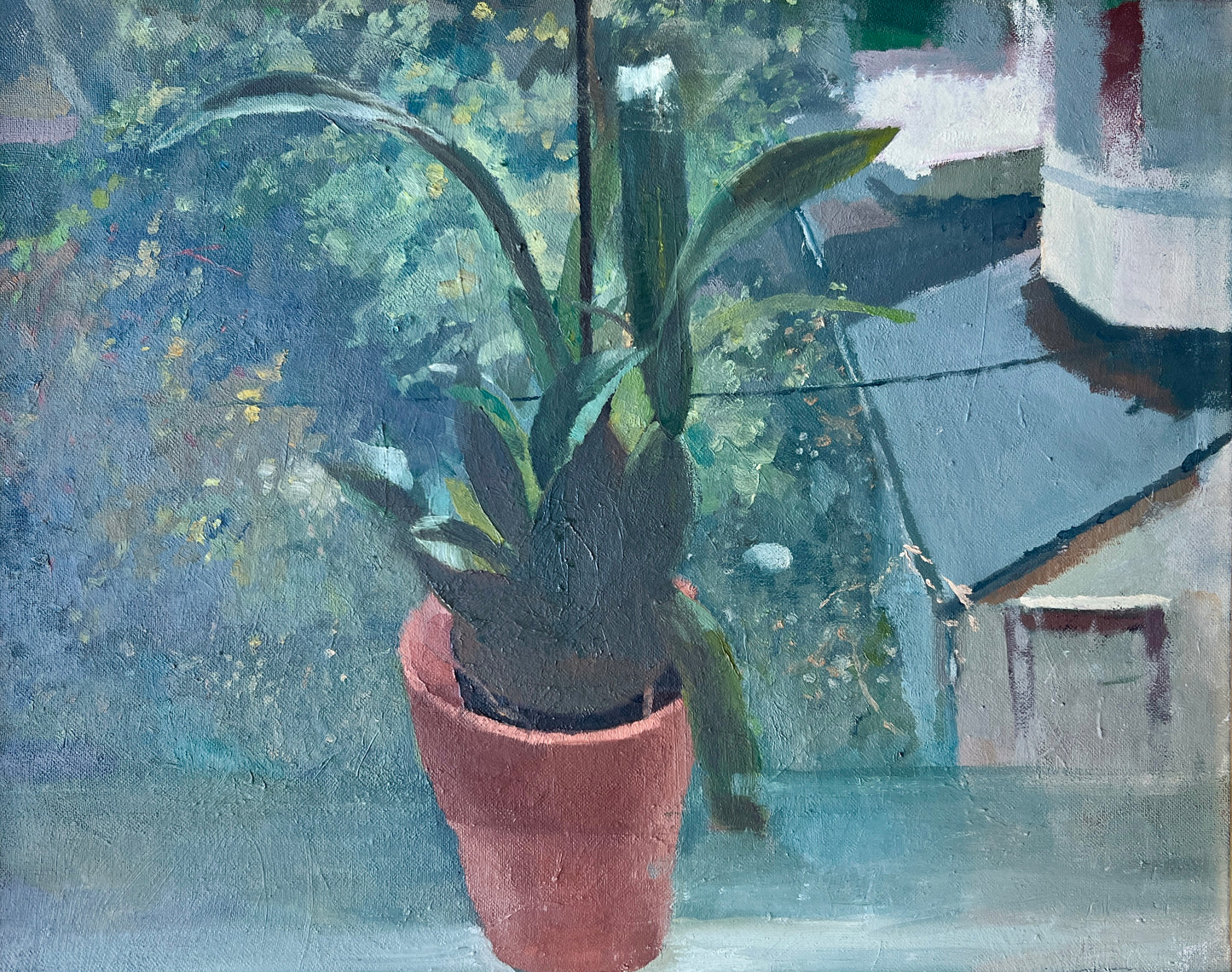 "Orchid" From the Window Sill Still Life Oil Painting in Gold Frame