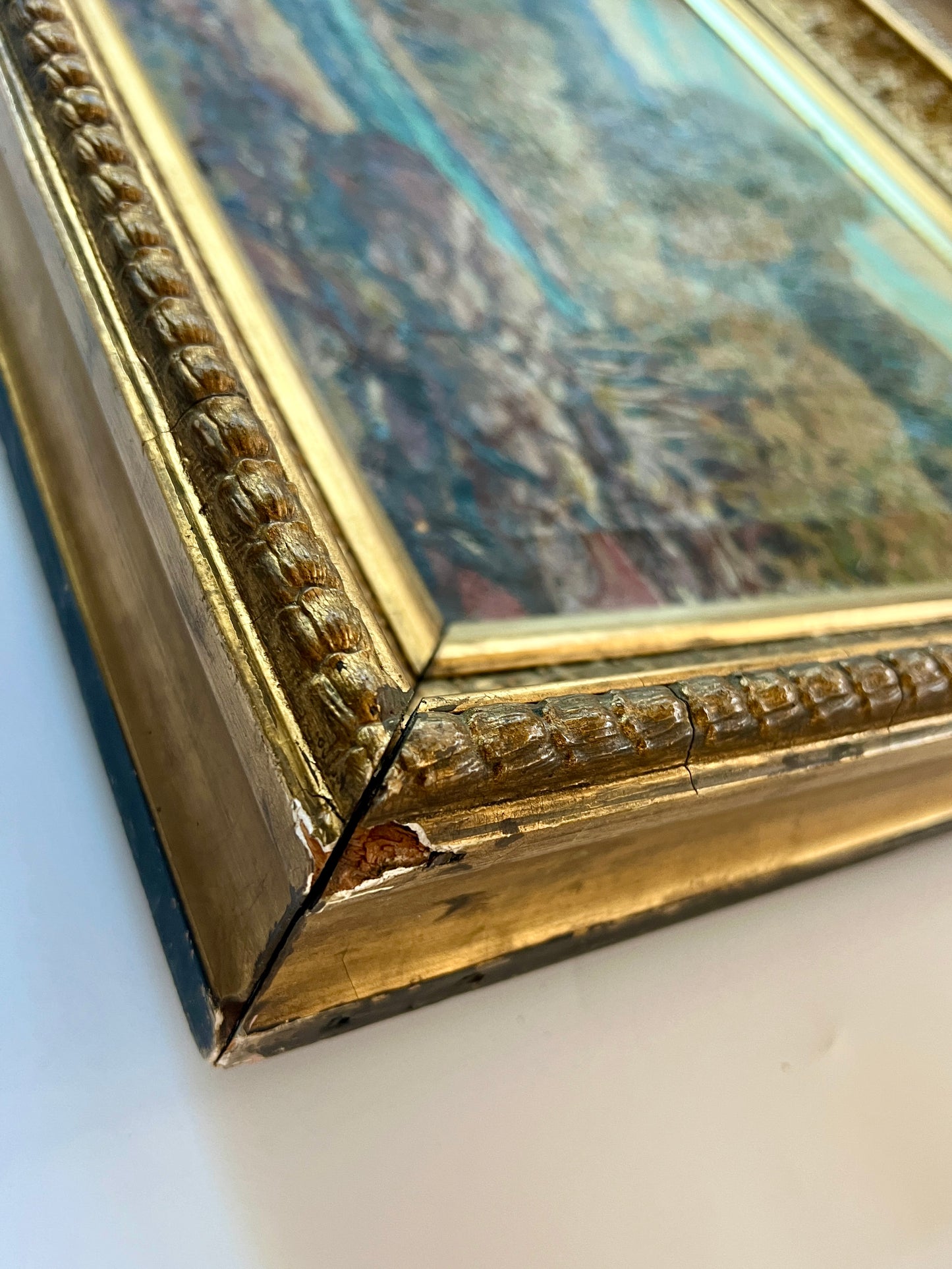 Early 20th C. Impressionist Landscape Oil Painting in Ornate Gold Frame