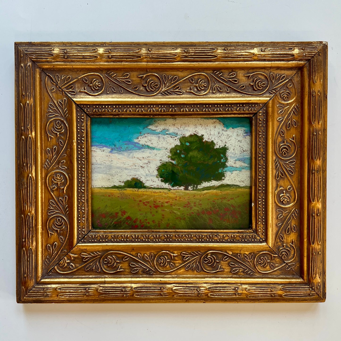 NC Marshall Blue Skied Landscape Oil Painting in Ornate Gold Frame