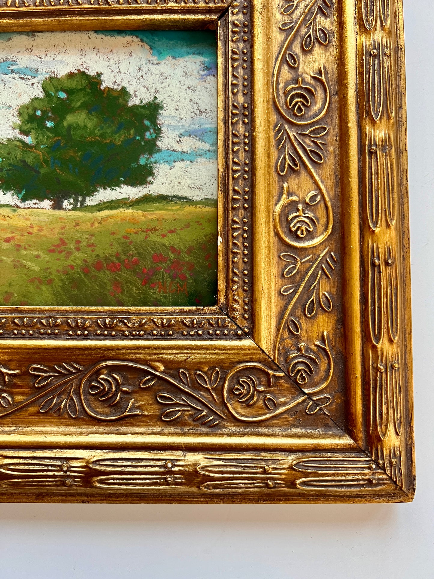 NC Marshall Blue Skied Landscape Oil Painting in Ornate Gold Frame