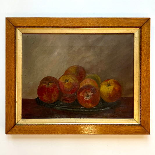 19th Century Still Life Oil Painting of Apples in Wood and Gold Frame