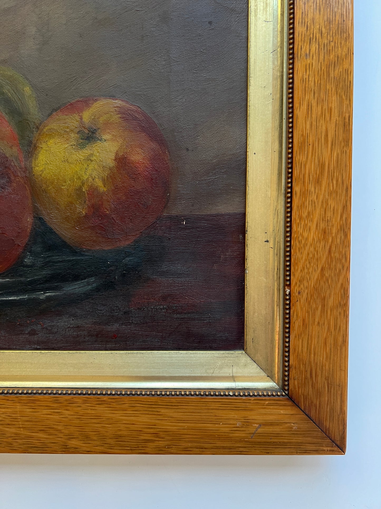 19th Century Still Life Oil Painting of Apples in Wood and Gold Frame