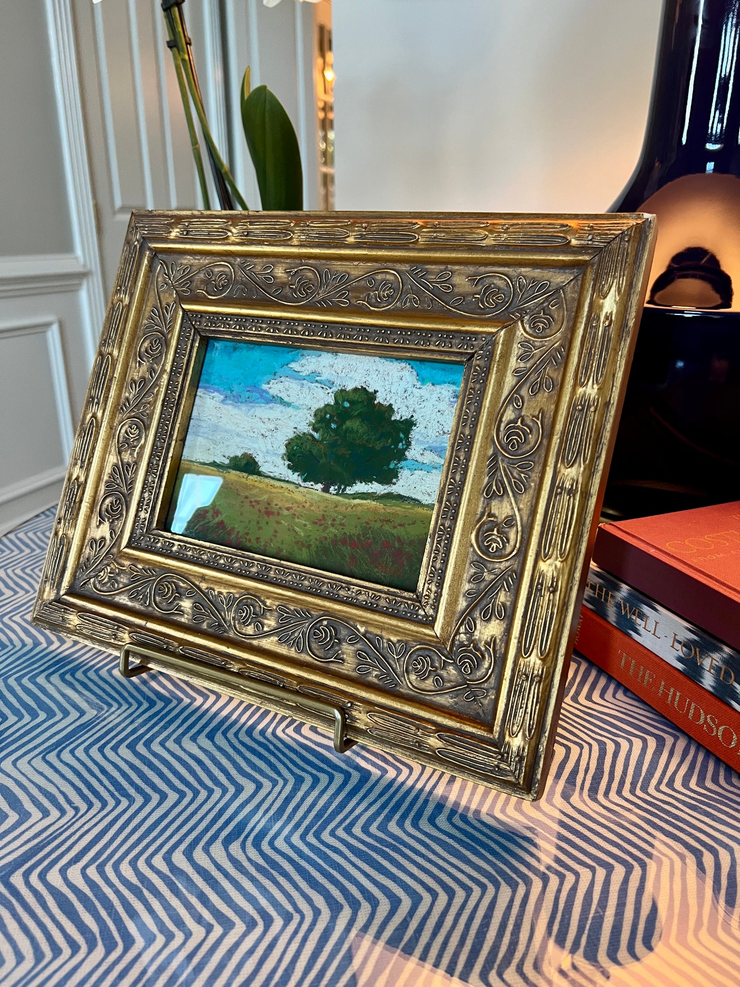 NC Marshall Blue Skied Landscape Oil Painting in Ornate Gold Frame