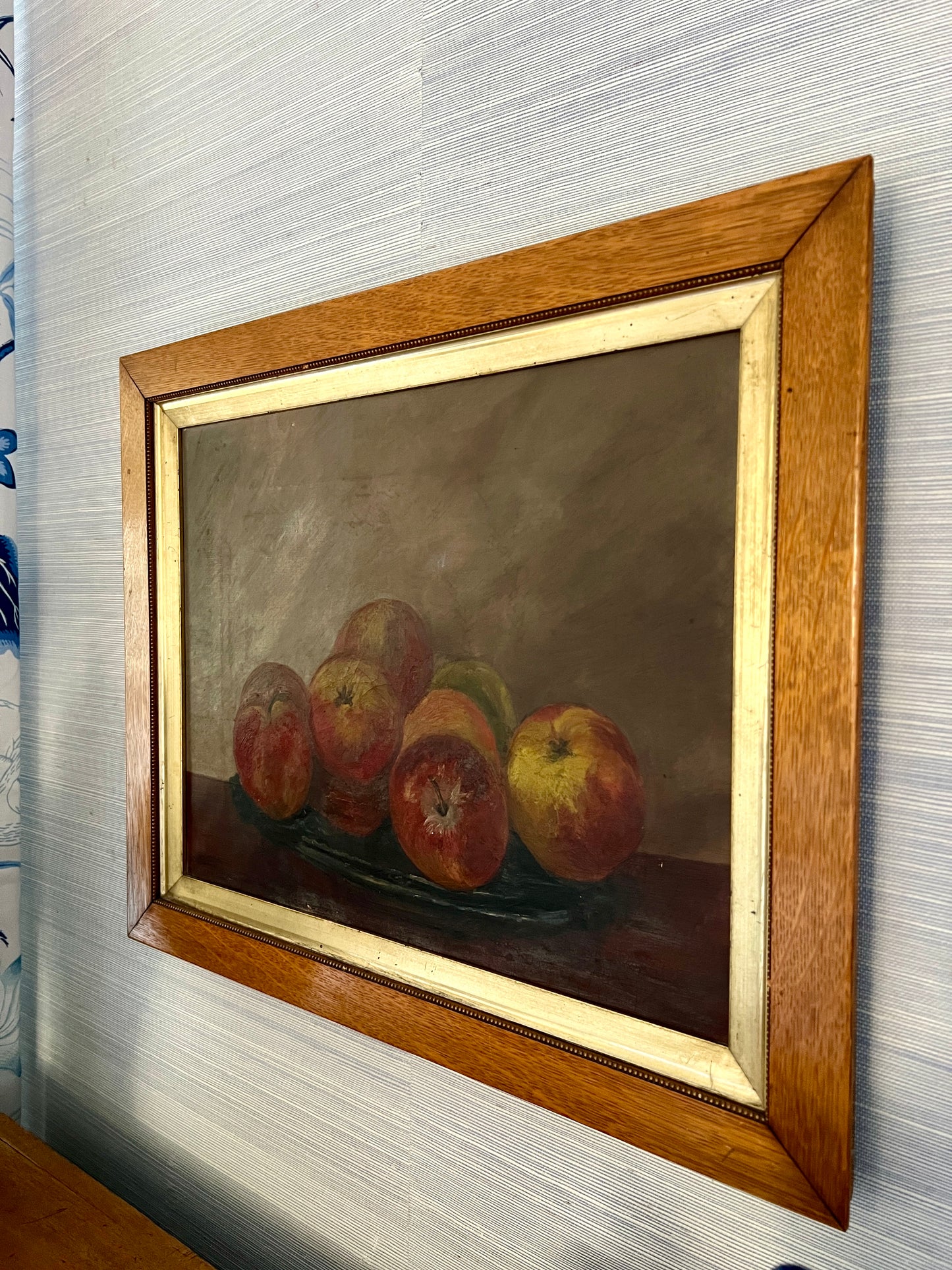 19th Century Still Life Oil Painting of Apples in Wood and Gold Frame