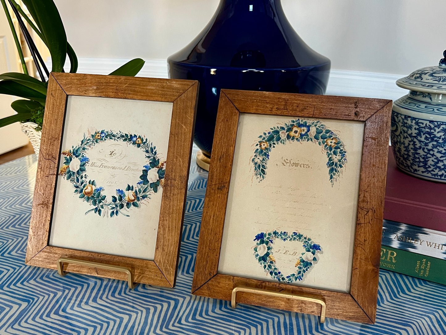 1855 Pennsylvania Watercolor Painted Love Notes / Valentines in Original Frames