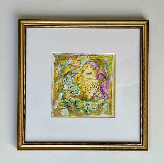 Vintage Bright Colorful Abstract Oil Painting #1 in Gold Frame