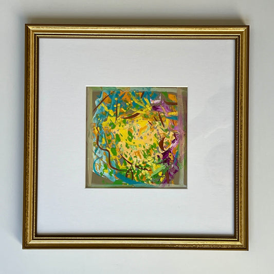 Vintage Bright Colorful Abstract Oil Painting #2 in Gold Frame