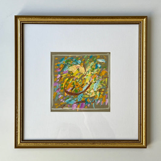 Vintage Bright Colorful Abstract Oil Painting #3 in Gold Frame