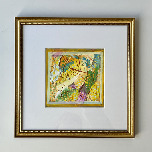 Vintage Bright Colorful Abstract Oil Painting #4 in Gold Frame