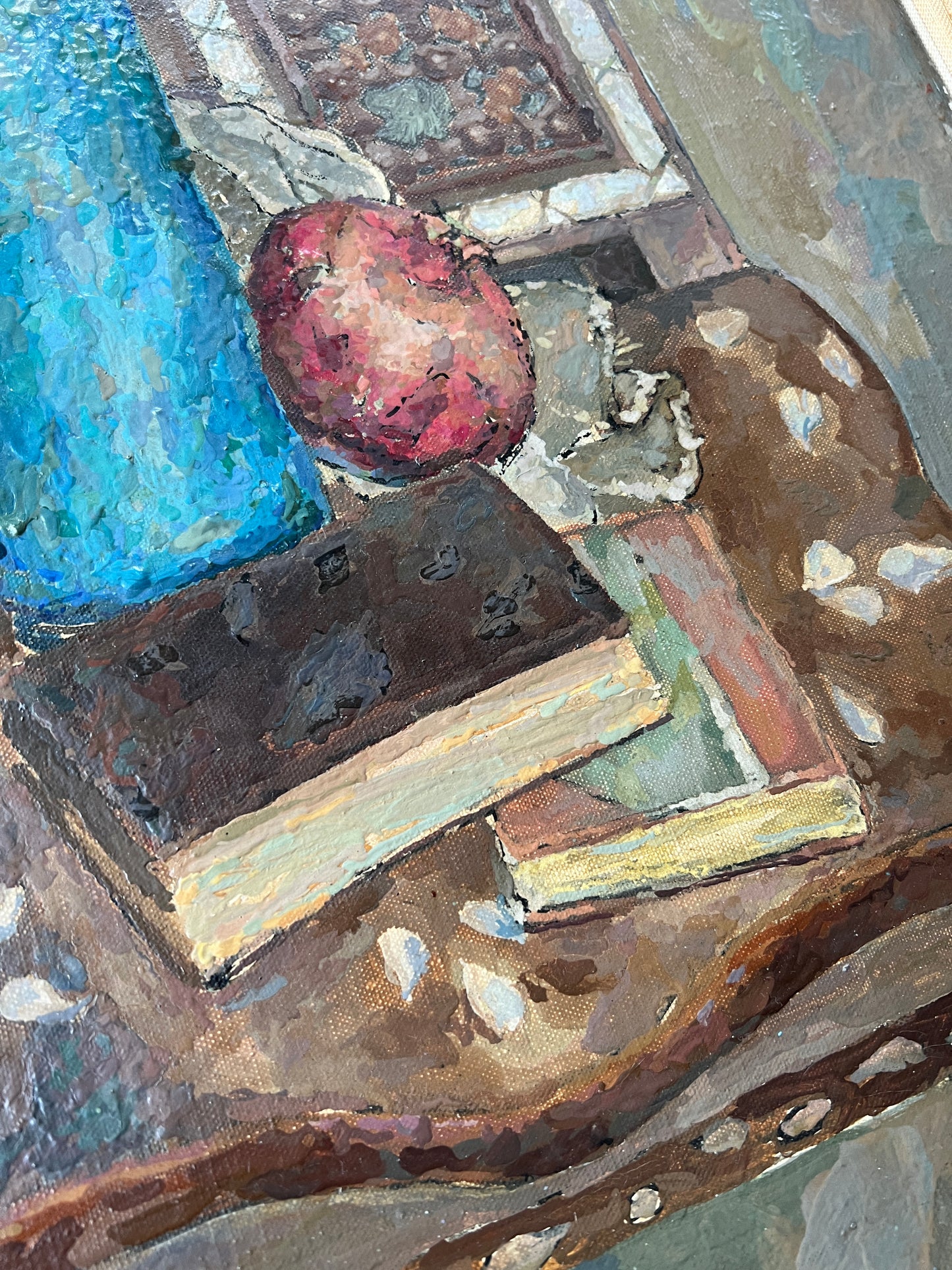 Herman Rose Still Life of Chair, Shell, Pomegranate, Books and Flowers in Gold Frame