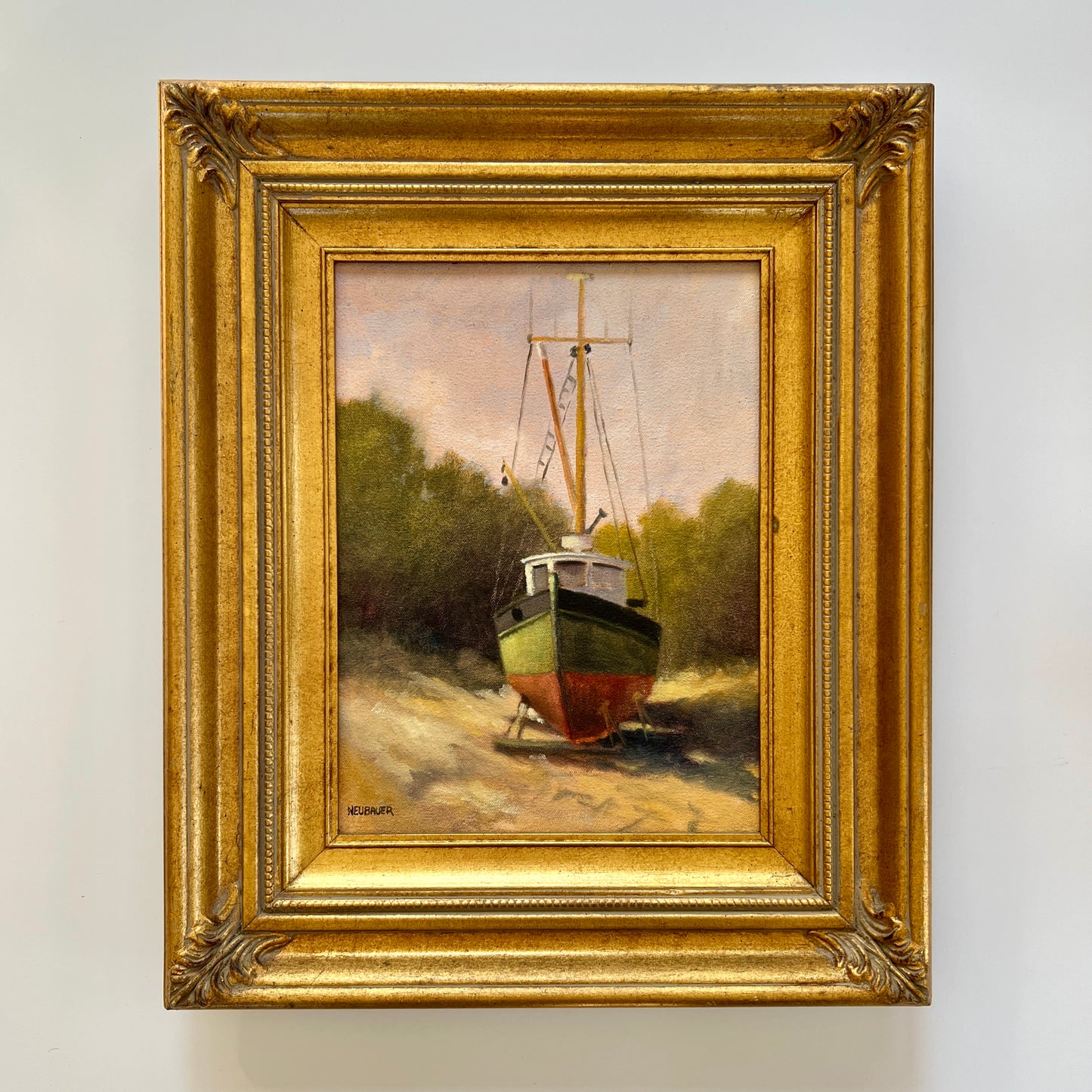 Dry Dock Ship Portrait Oil Painting in Gold Frame