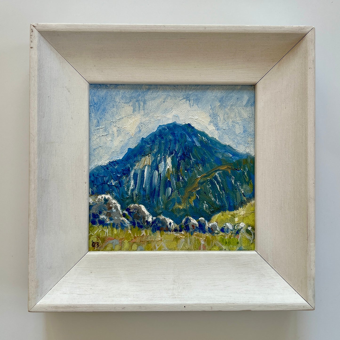 Seiriol Davies Tryfan Mountain Landscape Wales Oil Painting in White Frame