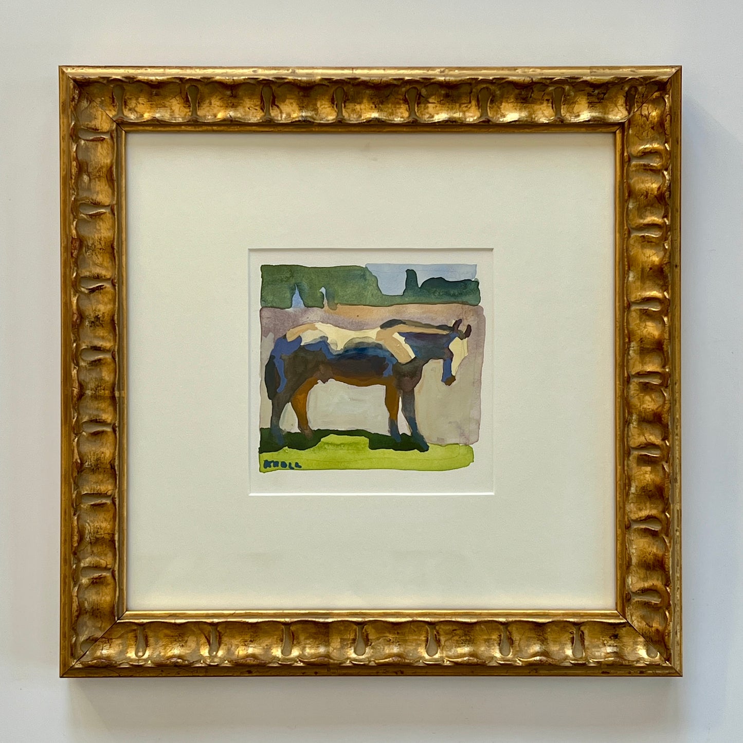 Peggi Kroll-Roberts Watercolor Horse Portrait #1 in Wavy Gold Frame