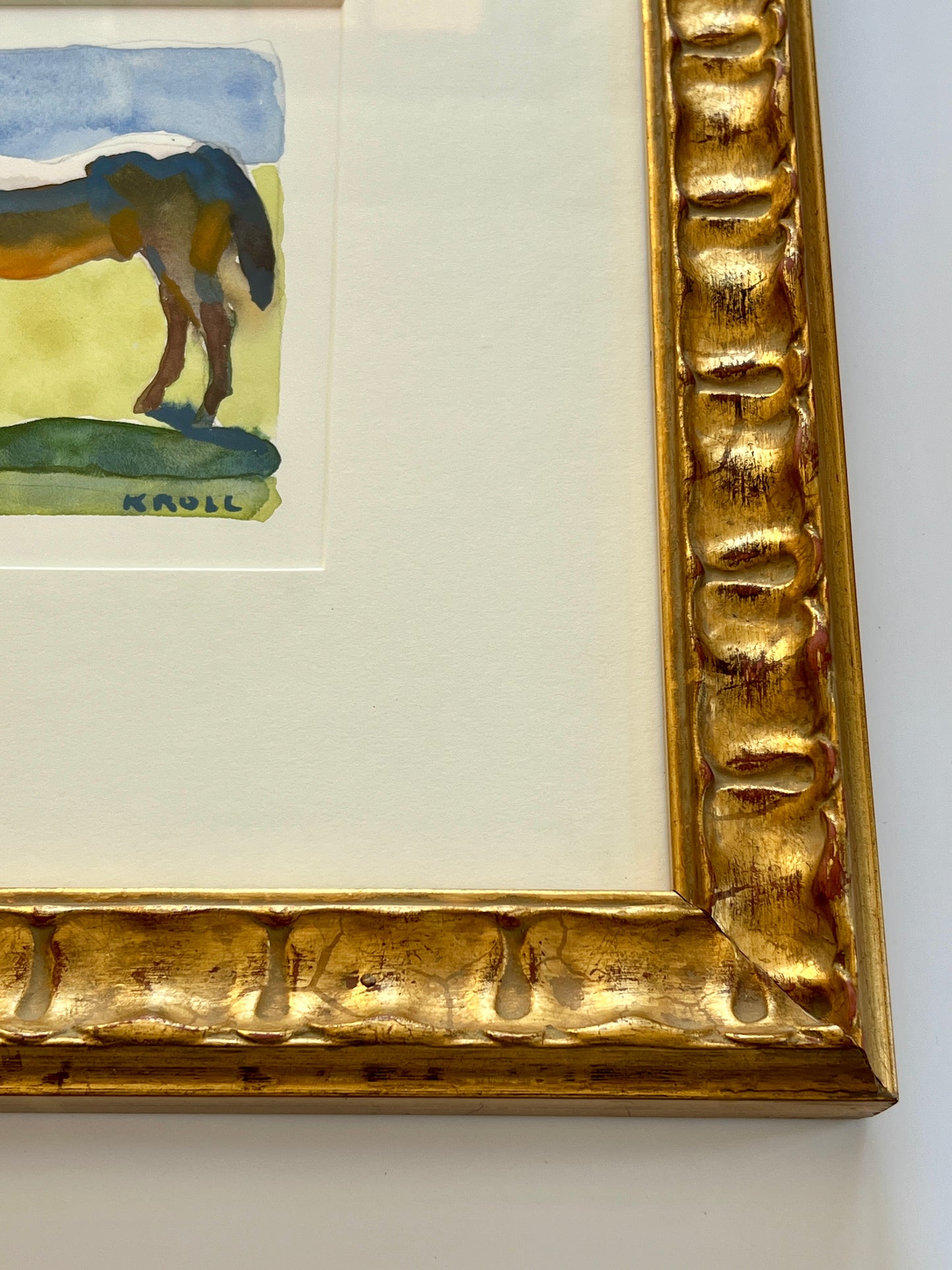 Peggi Kroll-Roberts Watercolor Horse Portrait #2 in Wavy Gold Frame