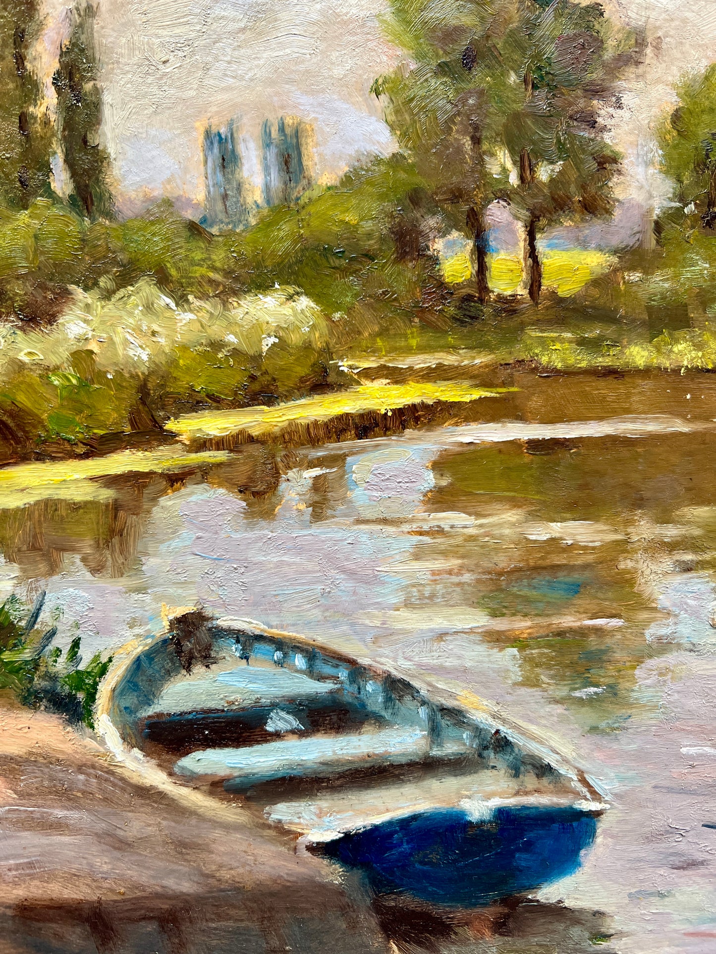 John G. Hall (1921-2006) Rowboat at Rest Oil Painting in Gold Frame