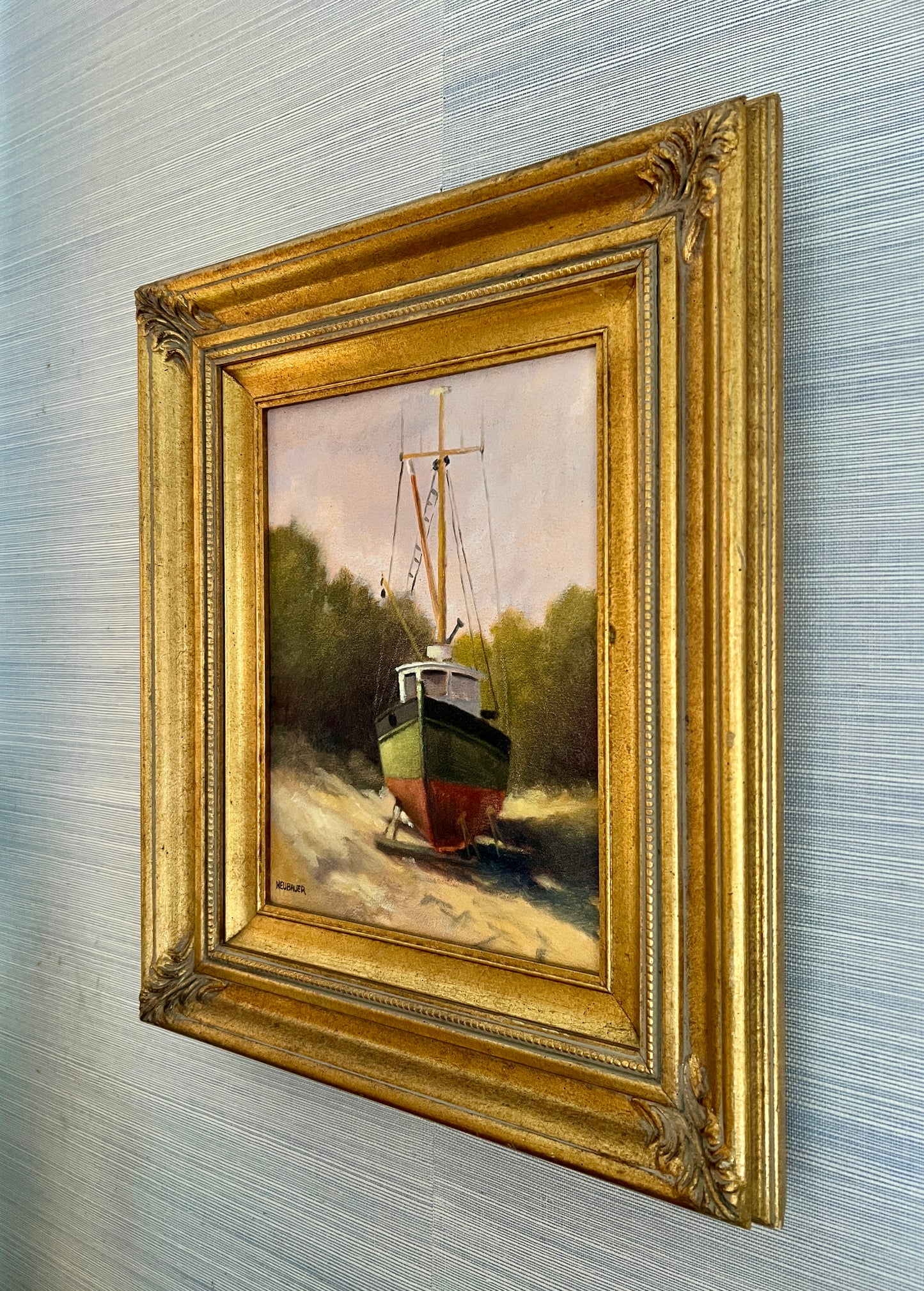 Dry Dock Ship Portrait Oil Painting in Gold Frame