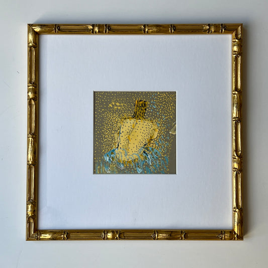 Vintage Colorful Abstract Female Nude Portrait Oil Painting #1 in Light Gold Bamboo Frame