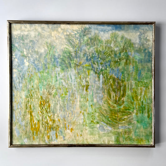 Lois Eaton Dollin June Field Encaustic Abstract Landscape Painting in Silver Gilt Frame