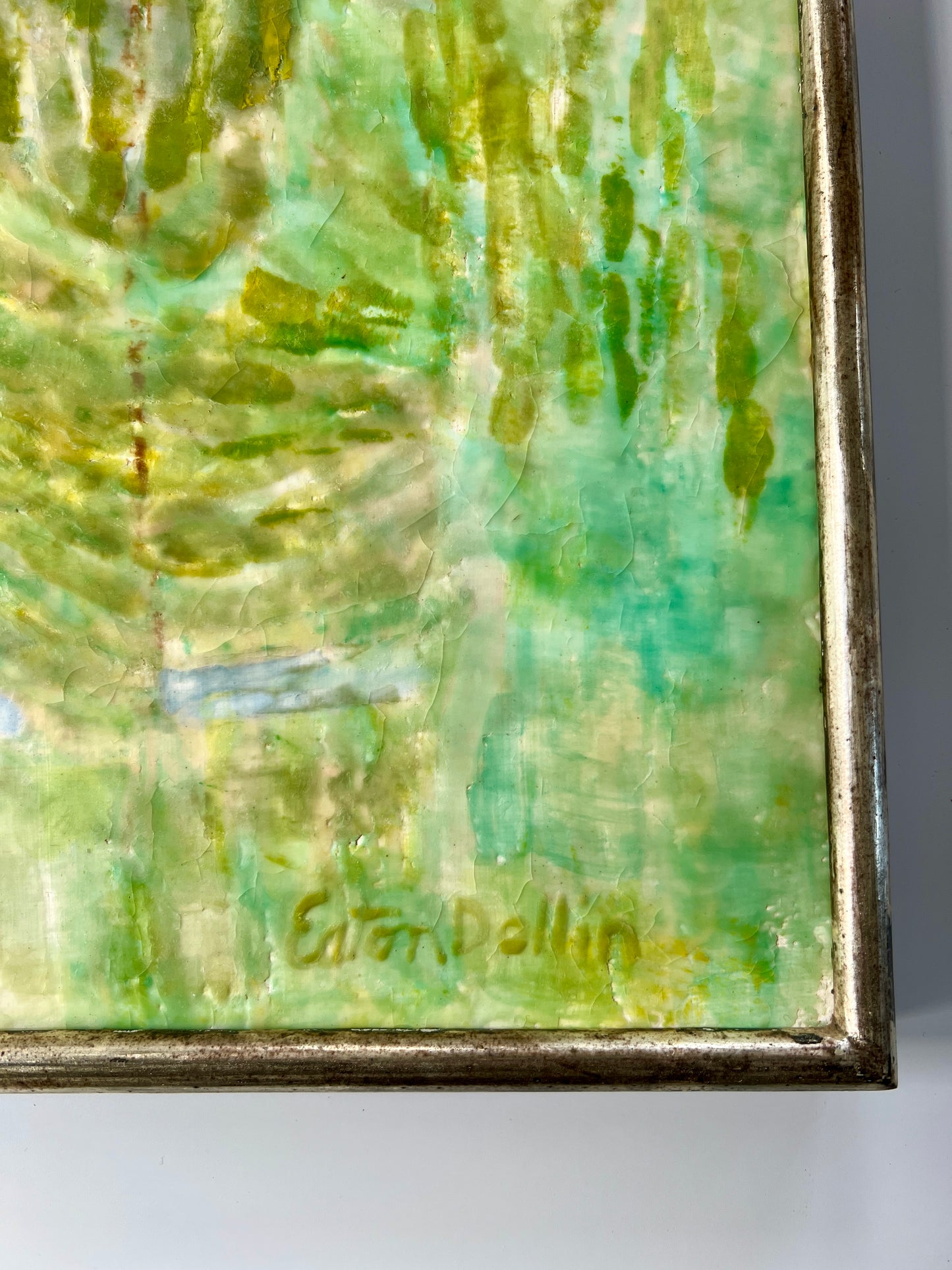 Lois Eaton Dollin June Field Encaustic Abstract Landscape Painting in Silver Gilt Frame