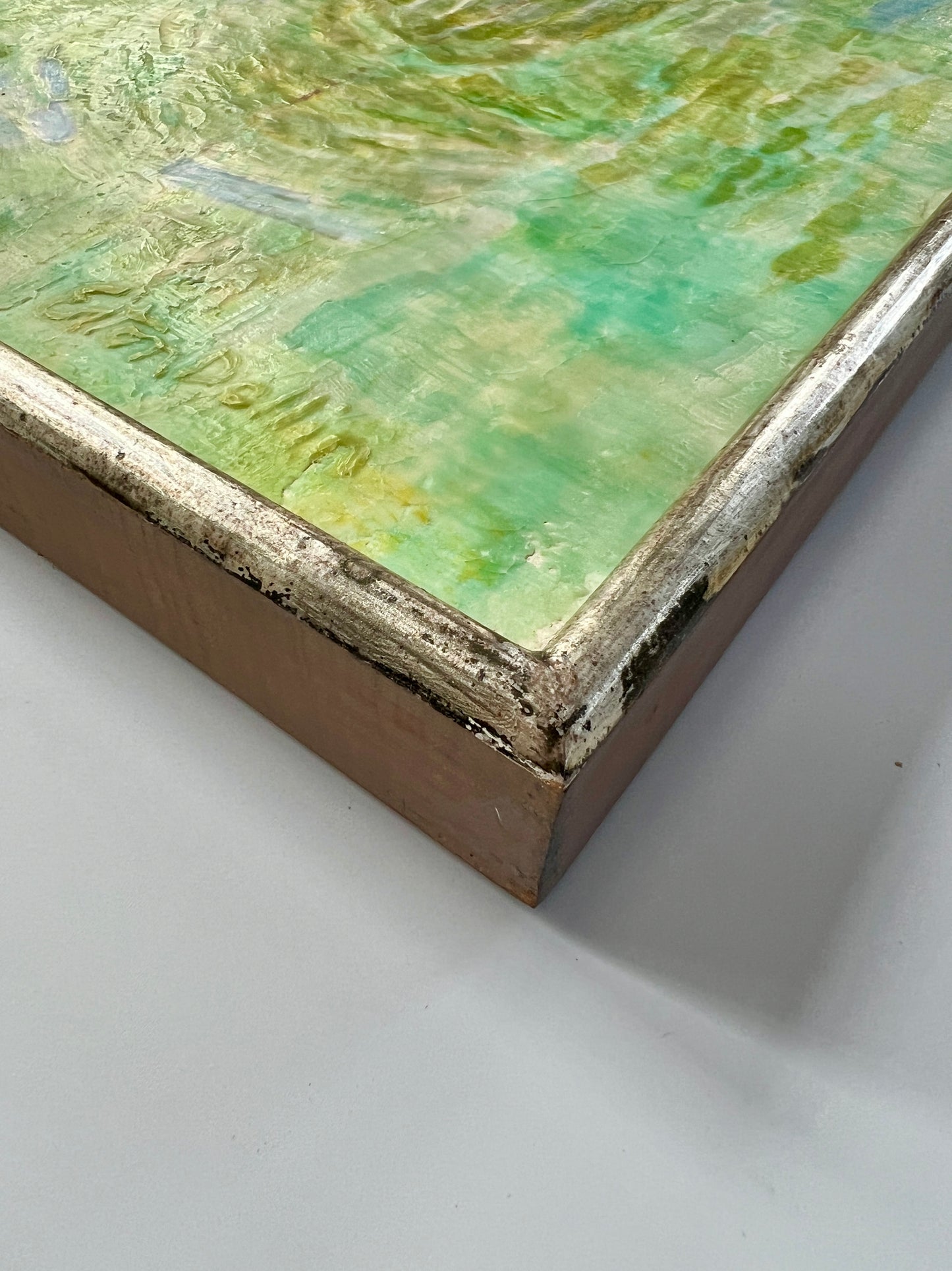 Lois Eaton Dollin June Field Encaustic Abstract Landscape Painting in Silver Gilt Frame