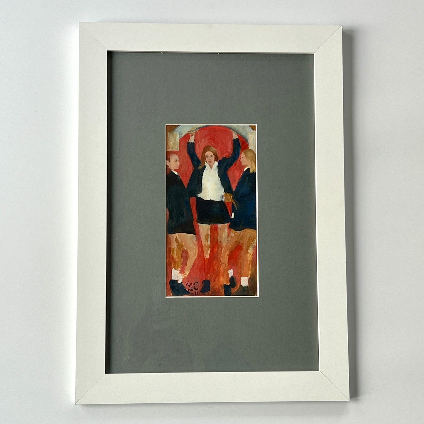 William Austin Tres Amigas Schoolgirls Acrylic Painting in White Frame