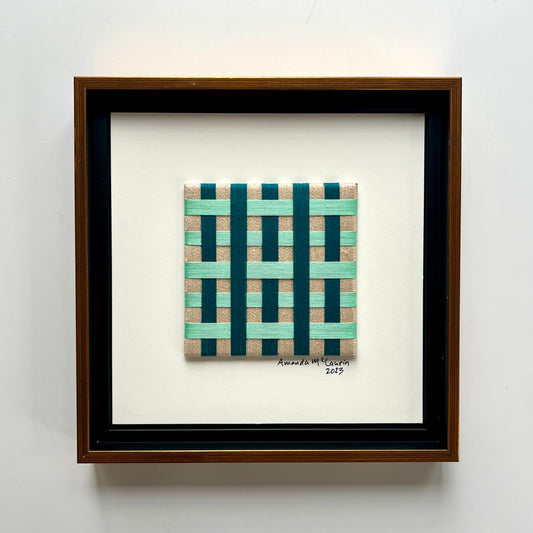 Amanda McLaurin Abstract Fiber Art Green Plaid in Gold Frame