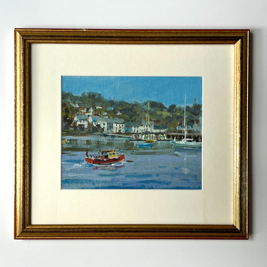 July in the Harbor Seascape in Gold Frame