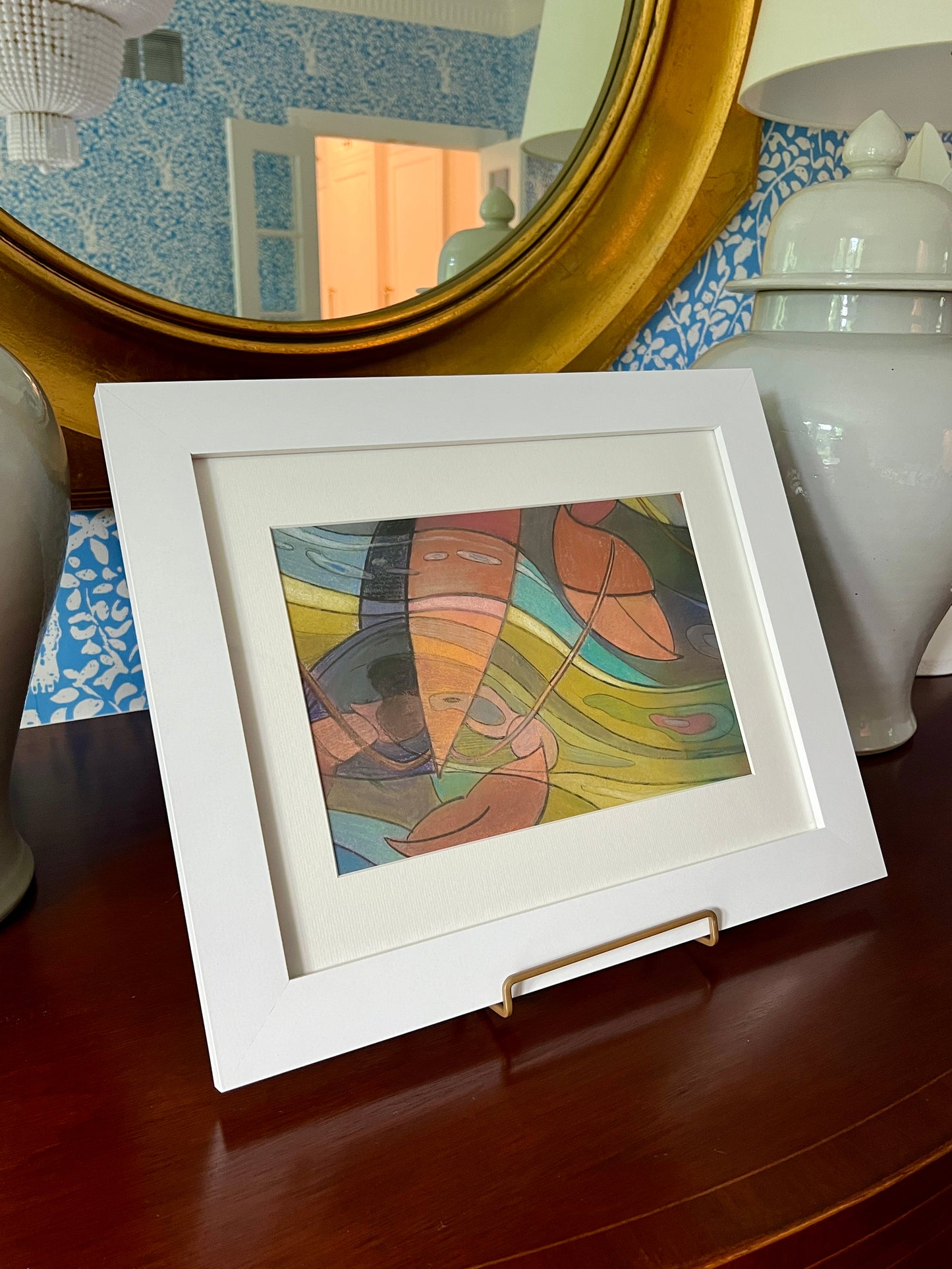 Just the Surf Abstract Colorful Lobster Pastel in White Frame