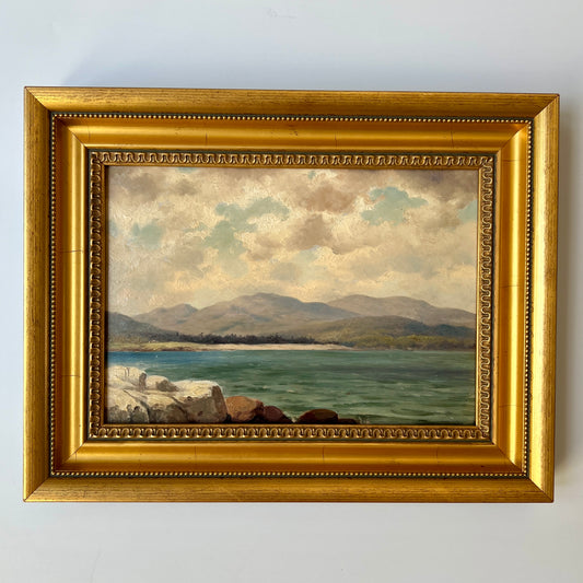 Island Morning Coastal Seascape Oil Painting in Gold Frame