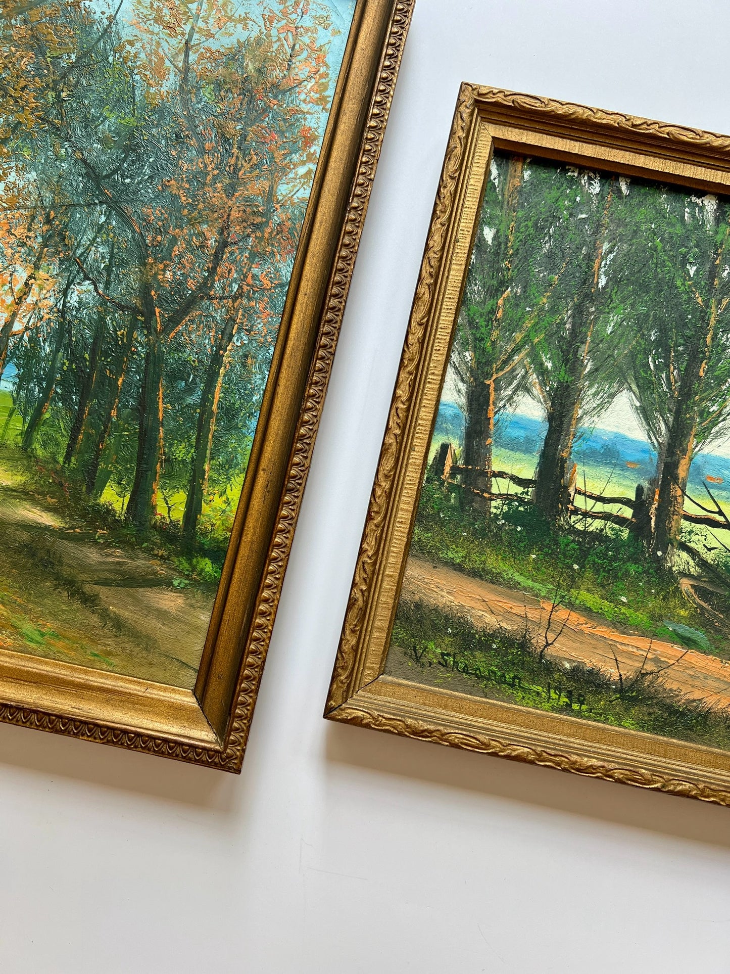 1939 Victor Shearer Tree Lined Country Road Oil Painting in Antique Gold Frame