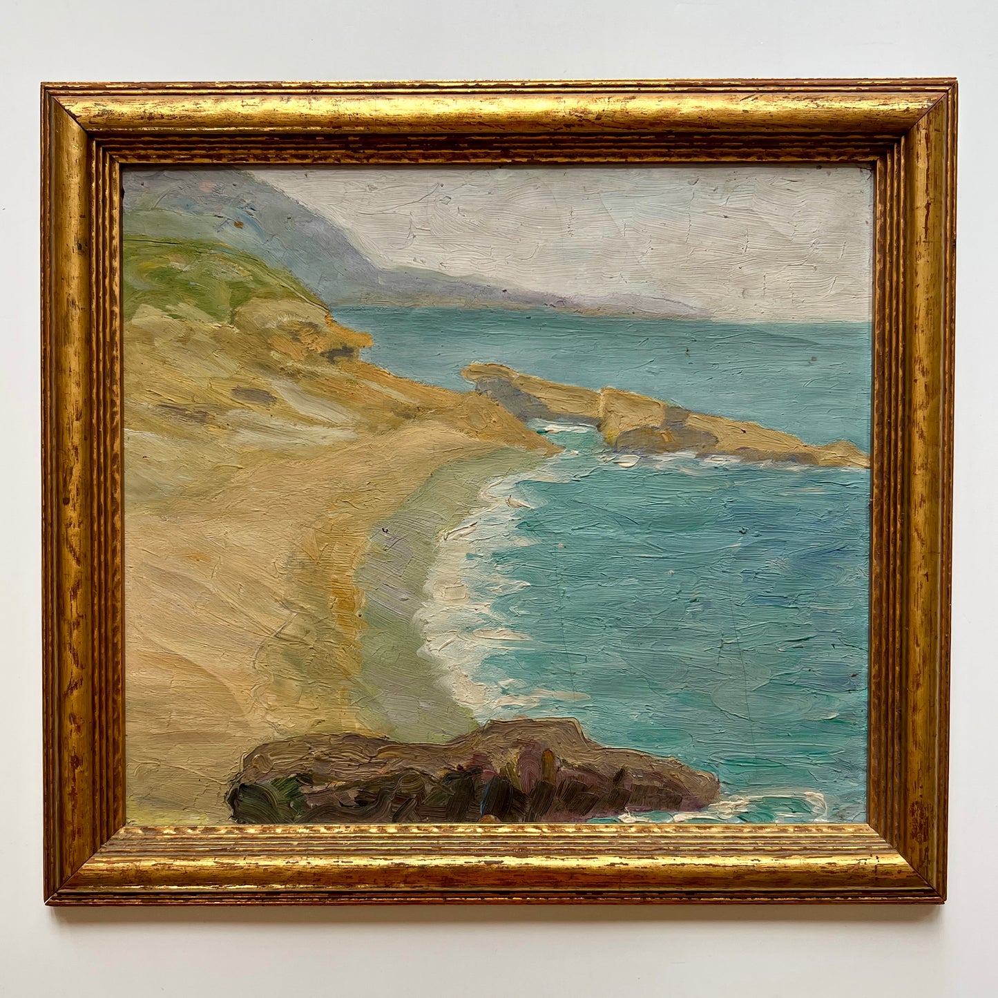 Early 20th Century American Coastal Landscape Oil Painting in Carved Gold Frame