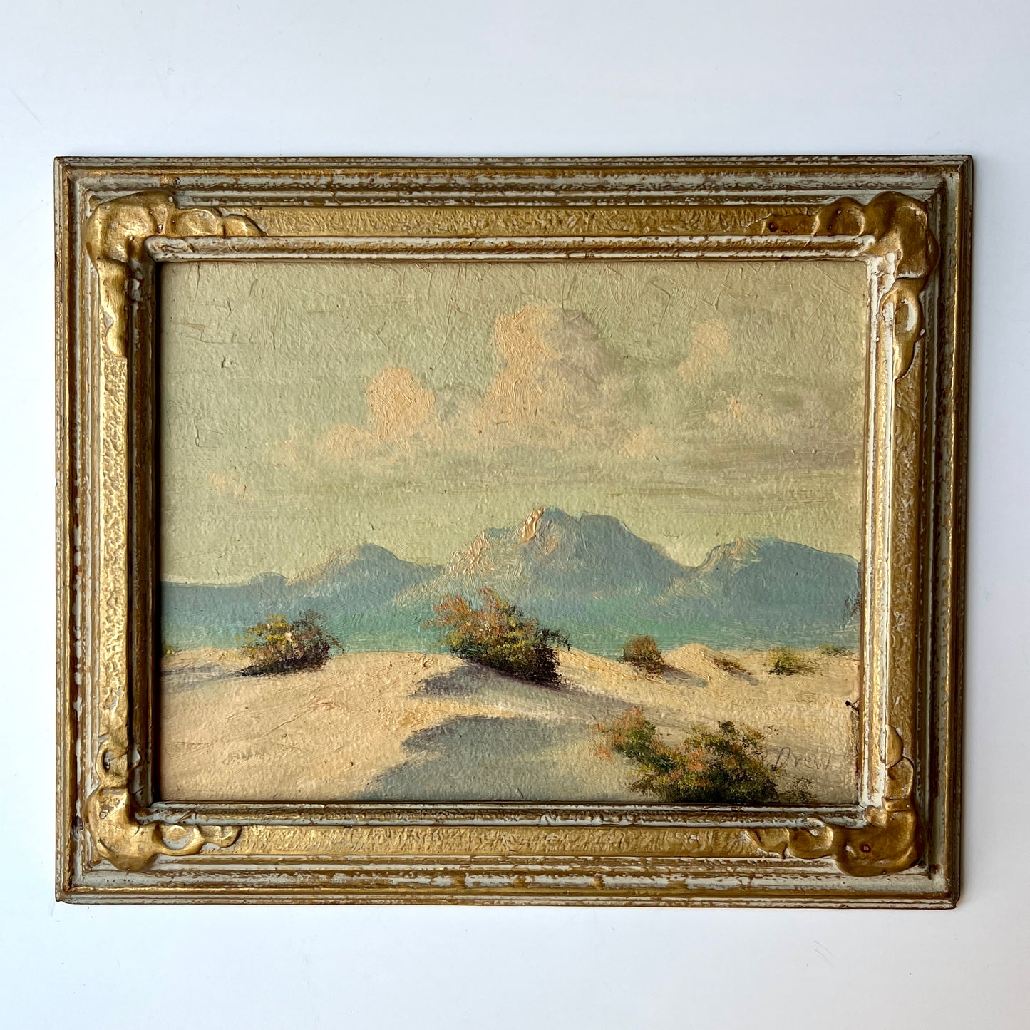 Early 20th Century American California Desert Mountain Landscape Oil Painting in Gold Frame