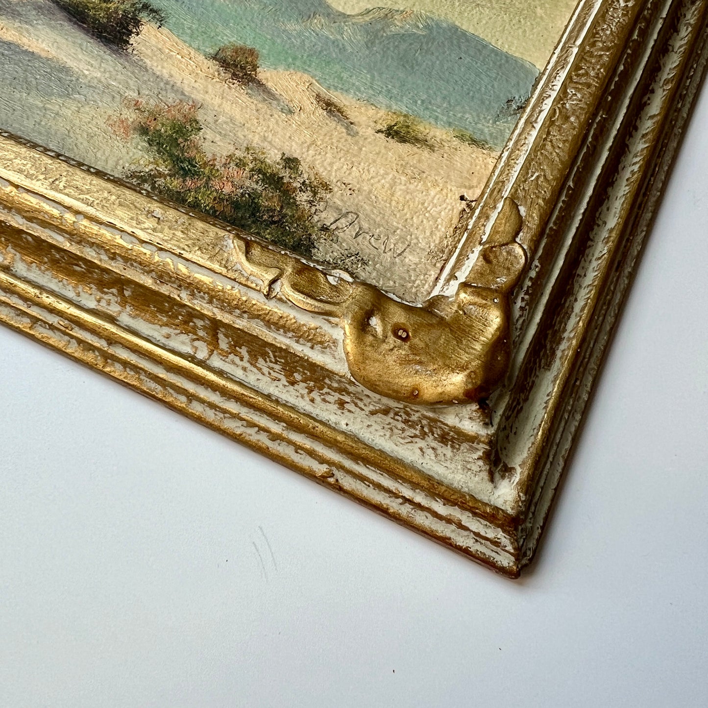 Early 20th Century American California Desert Mountain Landscape Oil Painting in Gold Frame