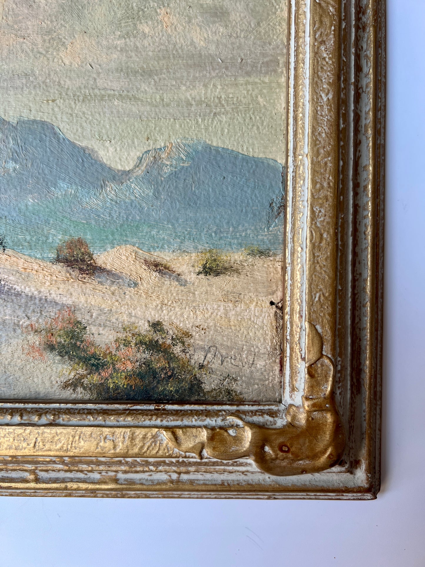 Early 20th Century American California Desert Mountain Landscape Oil Painting in Gold Frame