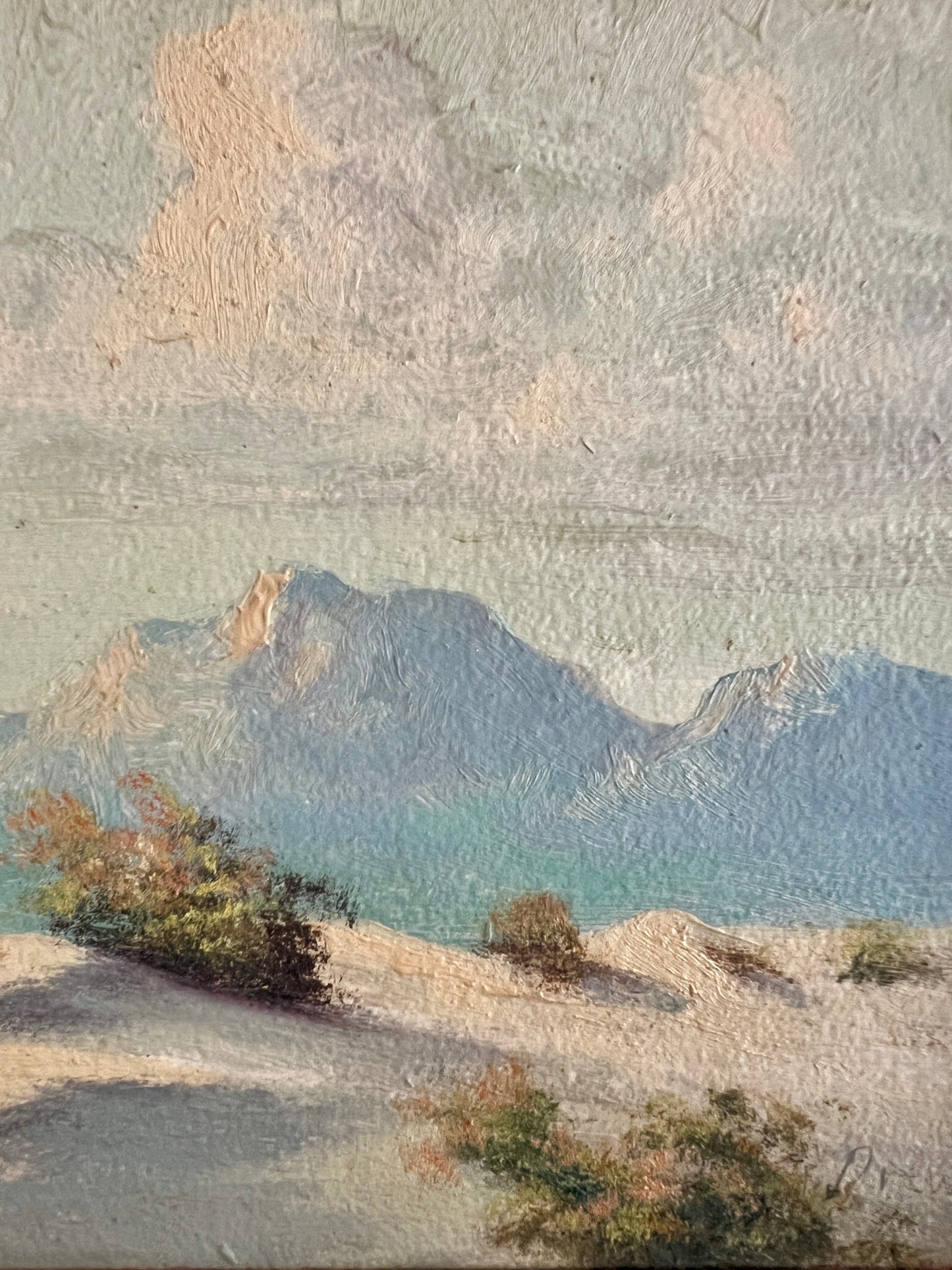 Early 20th Century American California Desert Mountain Landscape Oil Painting in Gold Frame