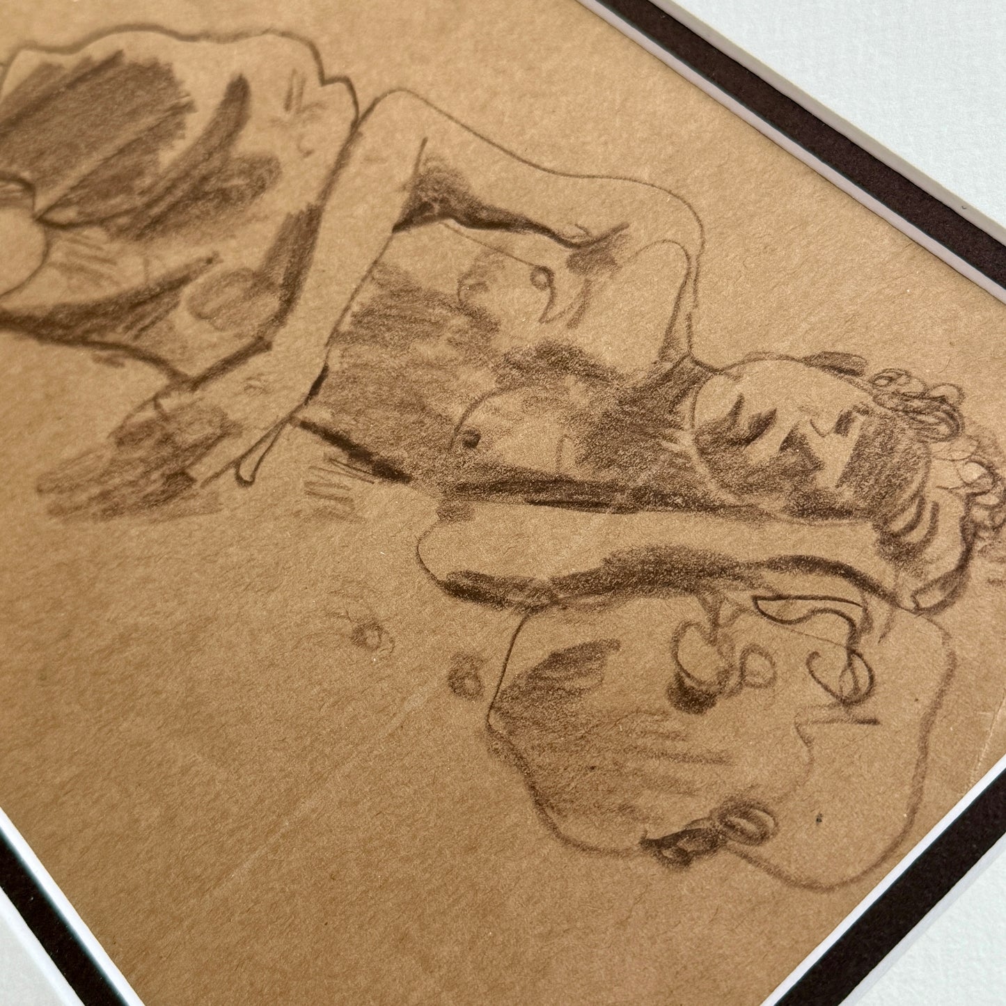 Early 20th C. Figural Drawing Boy Sleeping at Beach in Gold Frame