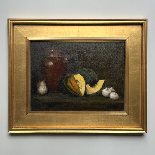 Vintage Rochelle Clayman Still Life Oil Painting Squash and Jar in Gold Frame