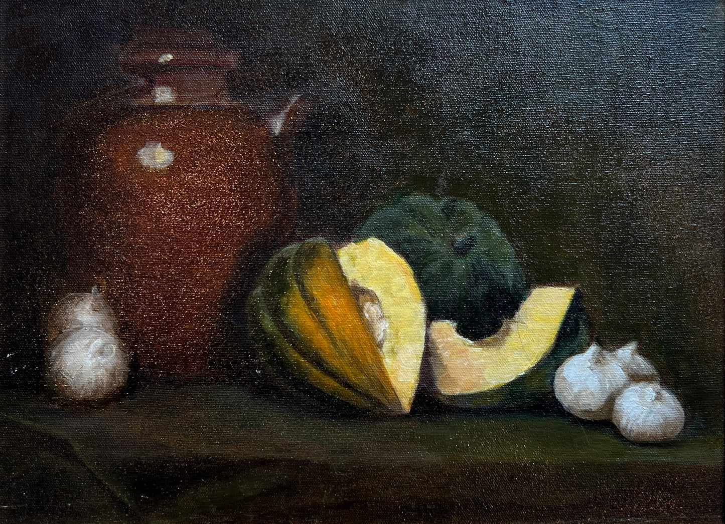 Vintage Rochelle Clayman Still Life Oil Painting Squash and Jar in Gold Frame