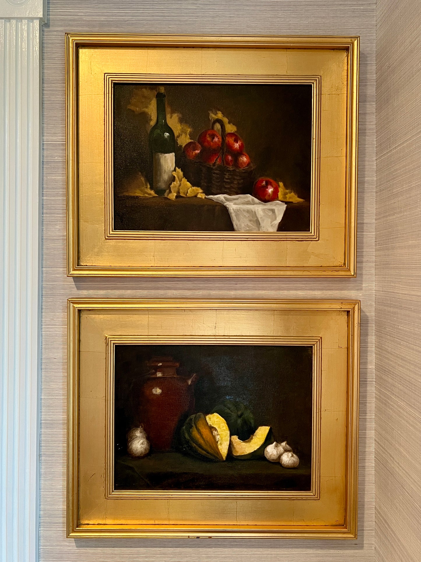 Vintage Rochelle Clayman Still Life Oil Painting Squash and Jar in Gold Frame