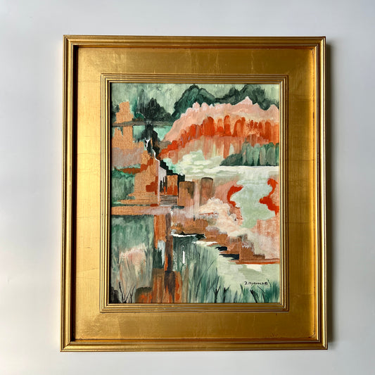 Vintage Abstract Expressionist Landscape in Gold Frame