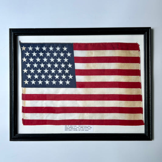 Vintage Framed 49 Star American Flag 1959 in Black Frame