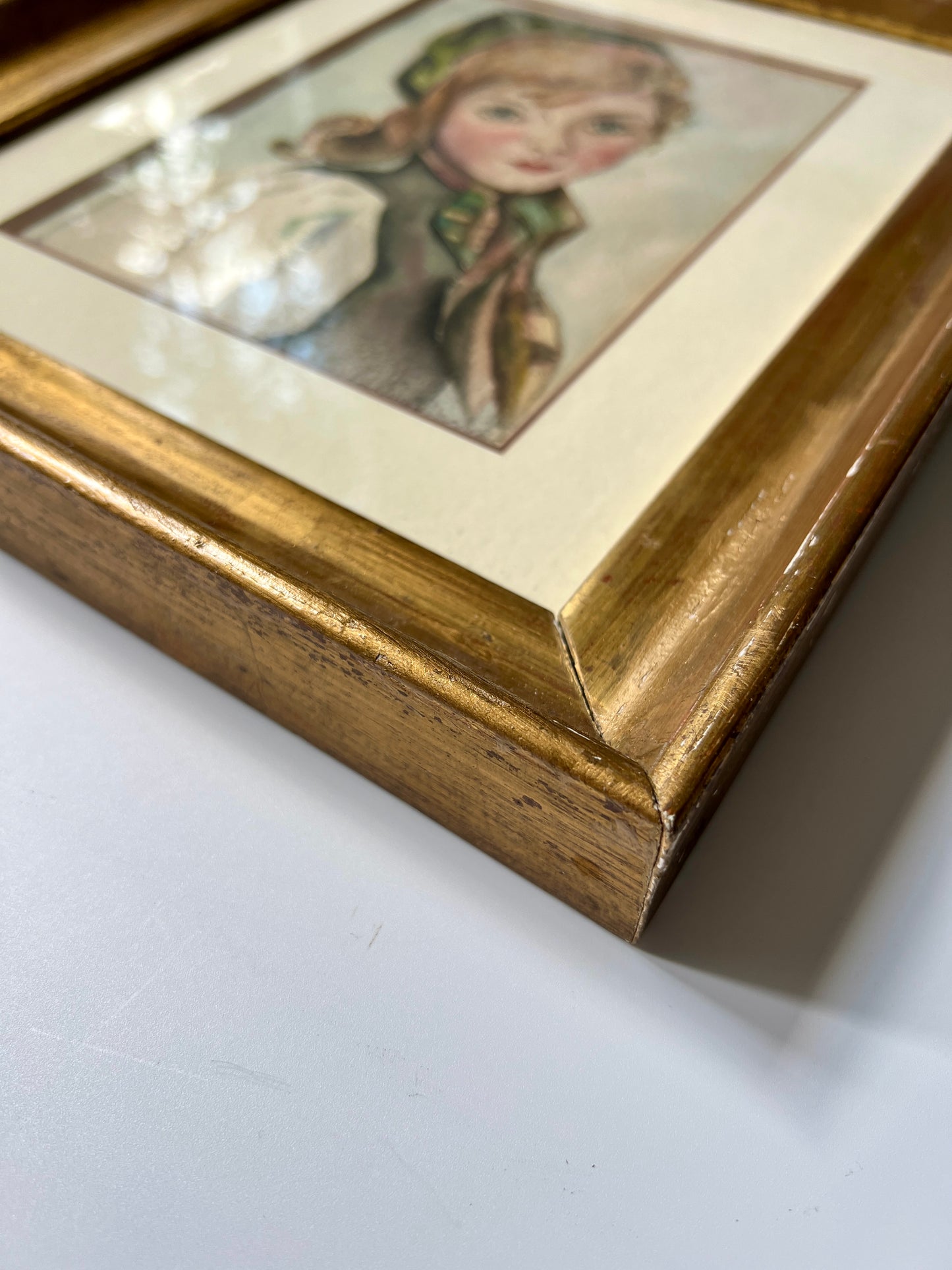 Early 20th Century Watercolor Portrait of Blonde Girl in Gold Frame