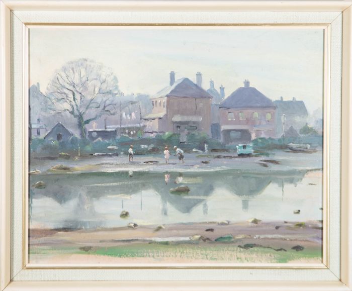 Derek Arthur Ede Evening Light Landscape Oil Painting in White Frame